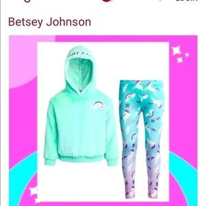 Betsy Johnson Kids 2-Piece Set Aqua Pullover Hoodie & Unicorn Legging (W-3)